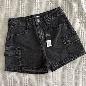 Fashion Nova Washed Black Cargo Denim Shorts